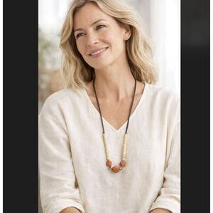 J Jill Beaded Necklace Earthy Clay Stone Puka Style Adjustable Cord Boho Resort